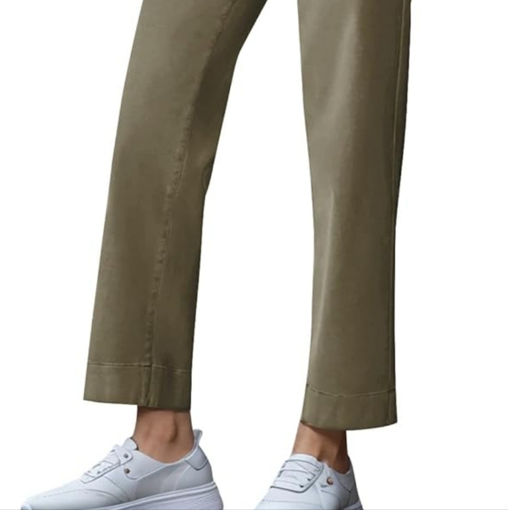 Army Green High Waisted Wide Leg Cropped Bottoms - Picture 5 of 8